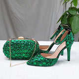 Wickedly Green Crystal Party Shoes and Matching Purse