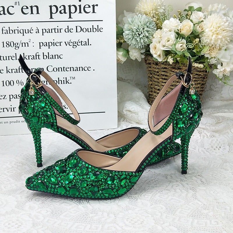 Wickedly Green Crystal Party Shoes and Matching Purse