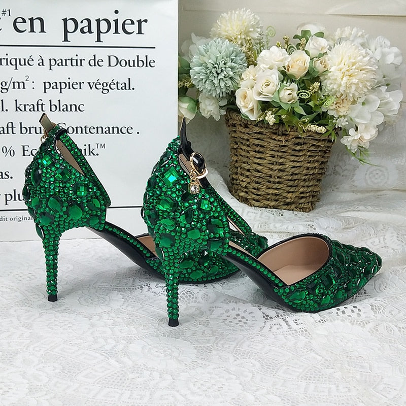 Wickedly Green Crystal Party Shoes and Matching Purse