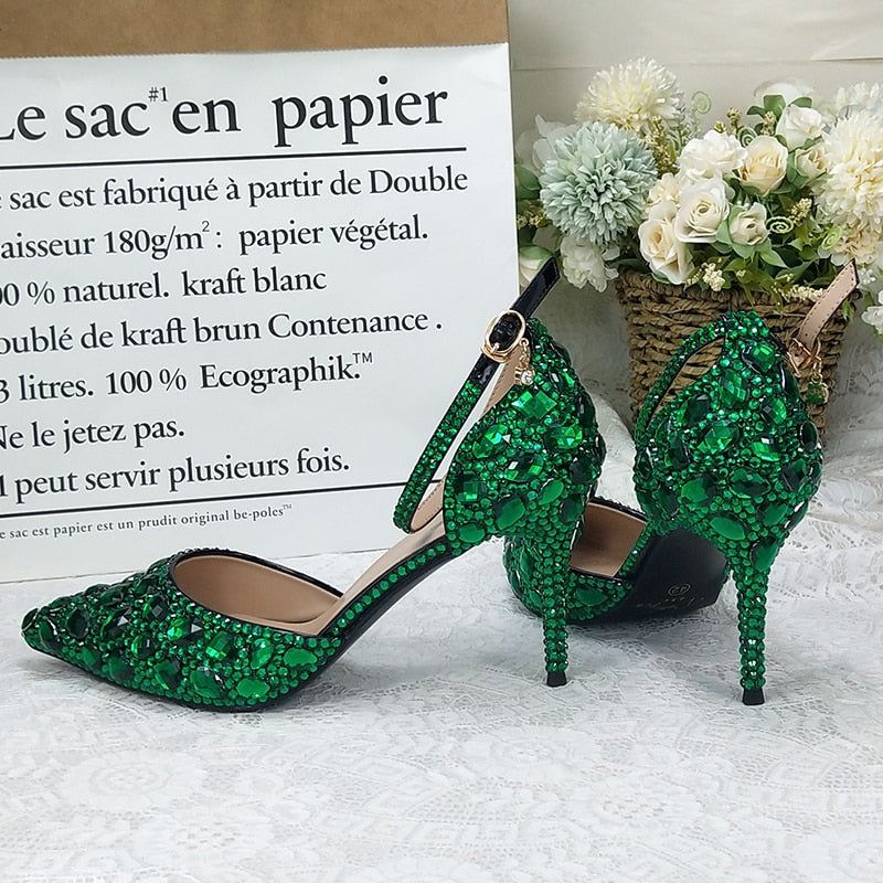 Wickedly Green Crystal Party Shoes and Matching Purse