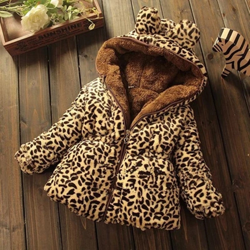 Girls Winter Leopard Hoodie Coat Jacket