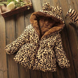 Girls Winter Leopard Hoodie Coat Jacket