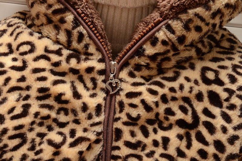 Girls Winter Leopard Hoodie Coat Jacket