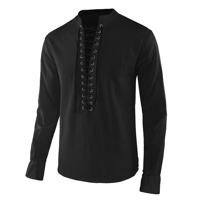 Men Medieval Lace-Up Shirt Knight Shirt Viking Pirate Cosplay Costume