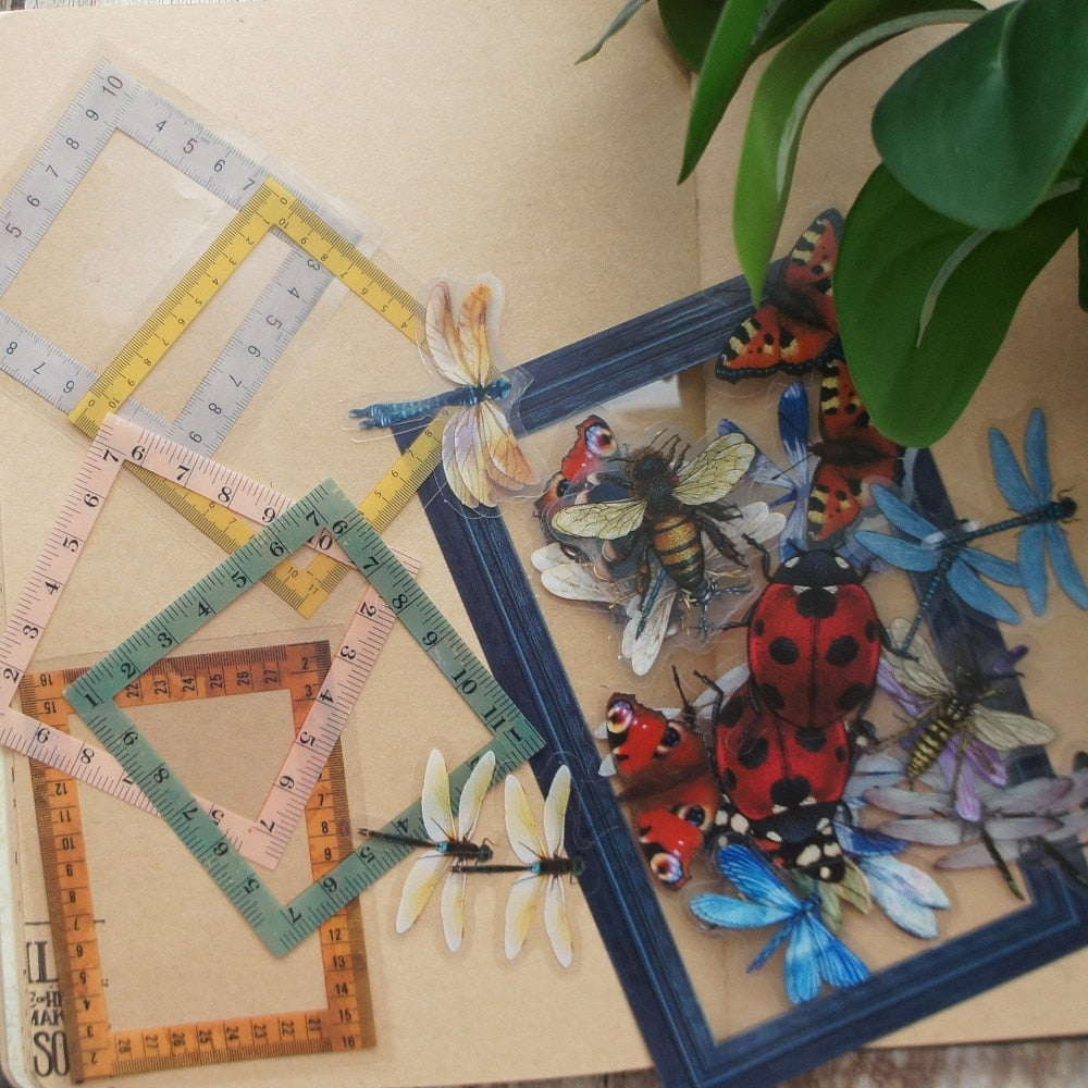 40pcs Insects Ladybug Beetle Dragonfly Bee Frames PVC Stickers Scrapbooking Craft