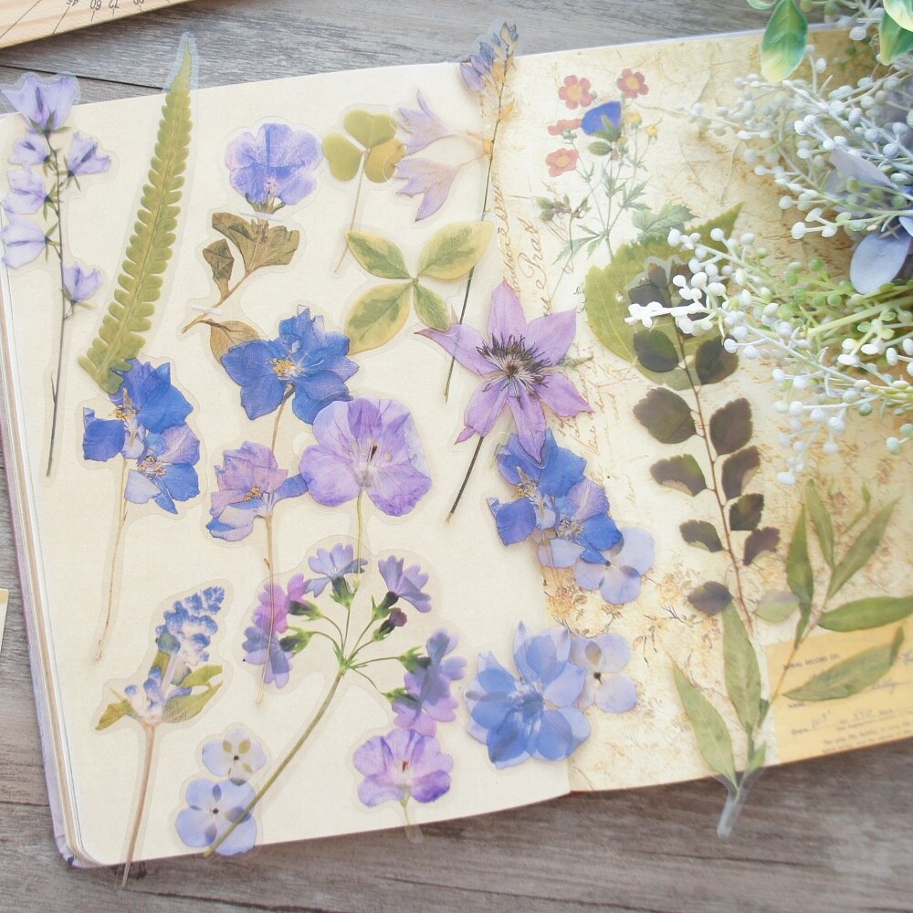 38pcs Purple Flower Orchid Wildflowers PVC Stickers Scrapbooking Craft
