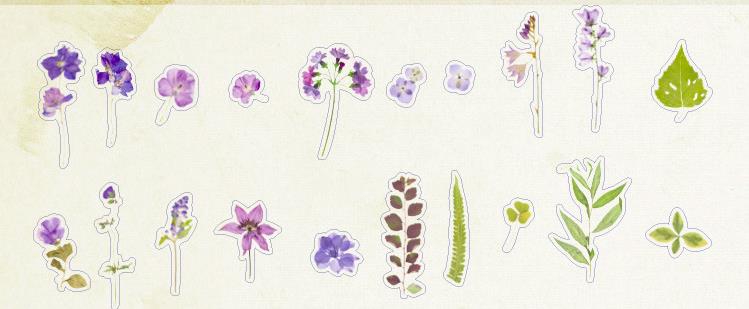 38pcs Purple Flower Orchid Wildflowers PVC Stickers Scrapbooking Craft