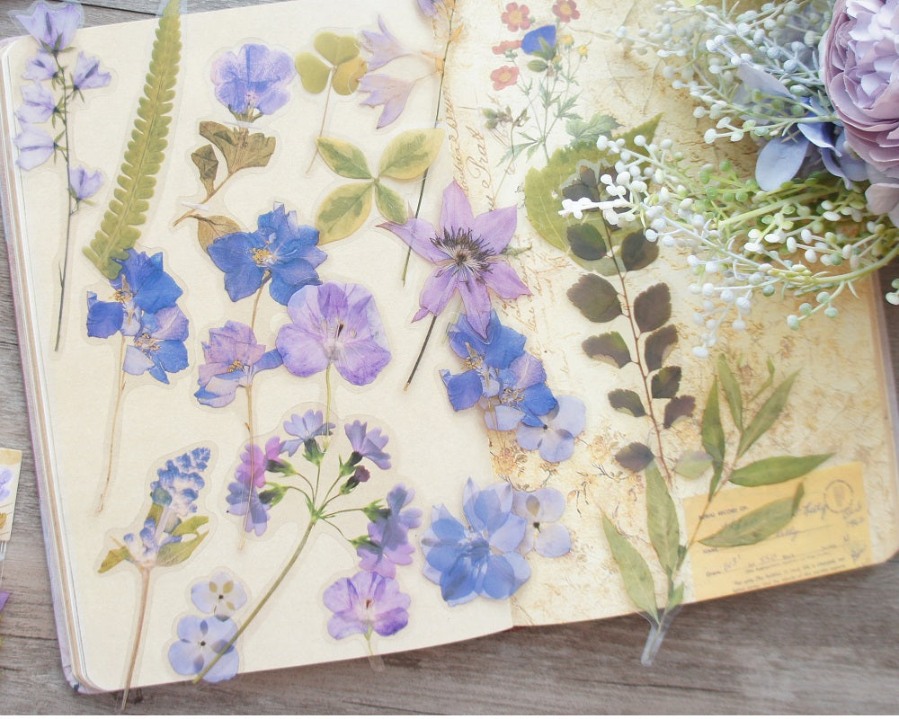 38pcs Purple Flower Orchid Wildflowers PVC Stickers Scrapbooking Craft