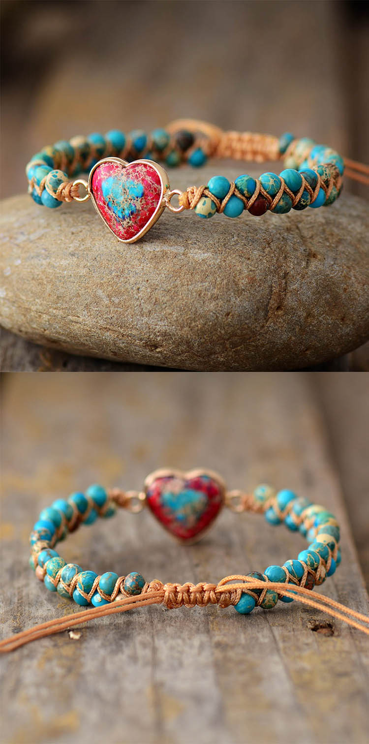 Natural Stone Heart Braided Friendship Bracelets