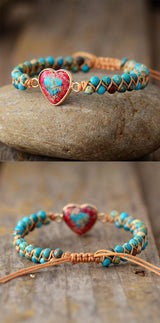 Natural Stone Heart Braided Friendship Bracelets