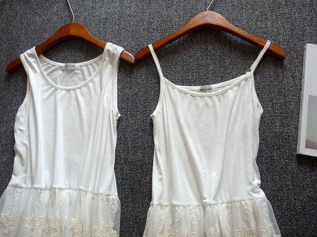 Mori Sweet Lace Layering Dress Black White Floral Embroidery Underdress
