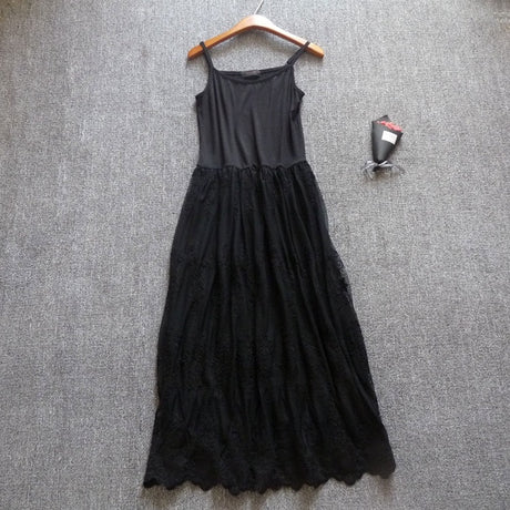 Mori Sweet Lace Layering Dress Black White Floral Embroidery Underdress