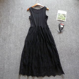 Mori Sweet Lace Layering Dress Black White Floral Embroidery Underdress