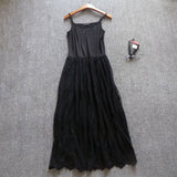 Mori Sweet Lace Layering Dress Black White Floral Embroidery Underdress