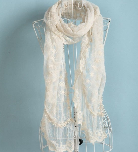 Mori Floral Embroidery Lace Scarf