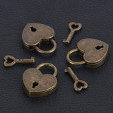 Antique Brass Love Lock Padlock & Key