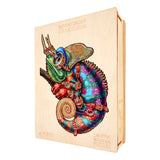 Steampunk Chameleon Lizard Wooden Jigsaw Puzzles - Wooden Gift Box