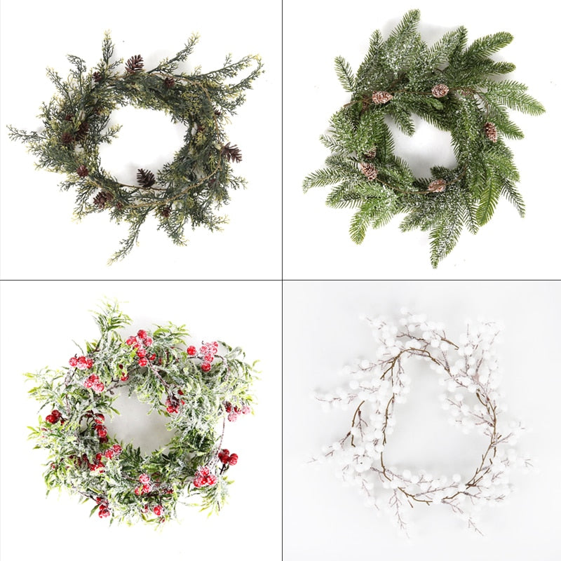 Christmas Wreath Berries Cones Artificial Vine Hanging Floral Foliage Garland Christmas Decorations