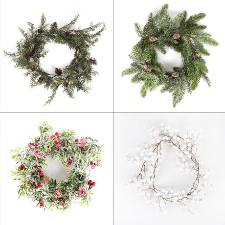 Christmas Wreath Berries Cones Artificial Vine Hanging Floral Foliage Garland Christmas Decorations