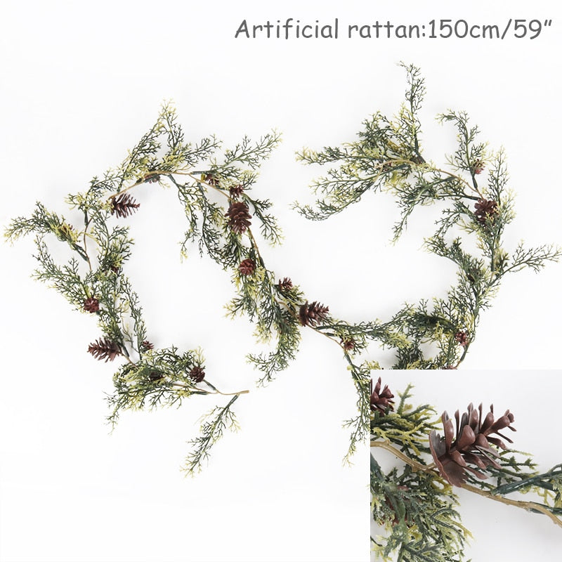 Christmas Wreath Berries Cones Artificial Vine Hanging Floral Foliage Garland Christmas Decorations