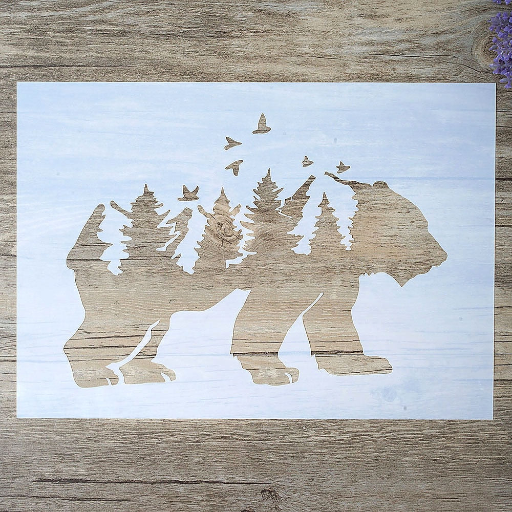 A4 A3 A2 Size DIY Craft Forest Bear Stencil