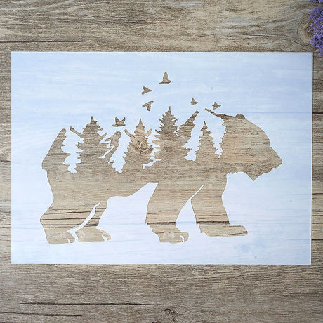 A4 A3 A2 Size DIY Craft Forest Bear Stencil