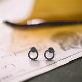 Round Stud Earrings Oxidized Black 925 Sterling Silver