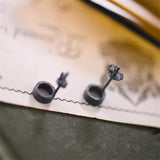 Round Stud Earrings Oxidized Black 925 Sterling Silver