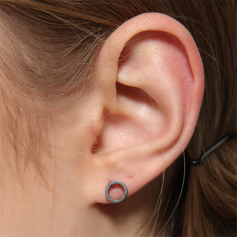 Round Stud Earrings Oxidized Black 925 Sterling Silver