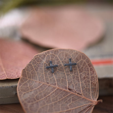 X Stud Earrings 925 Sterling Silver Cross