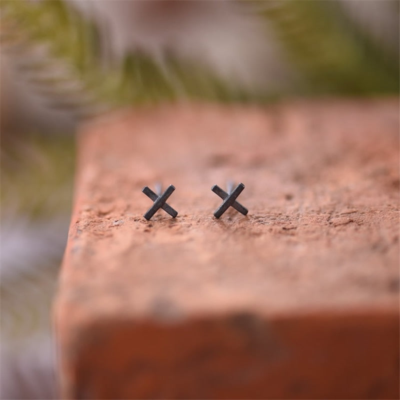 X Stud Earrings 925 Sterling Silver Cross