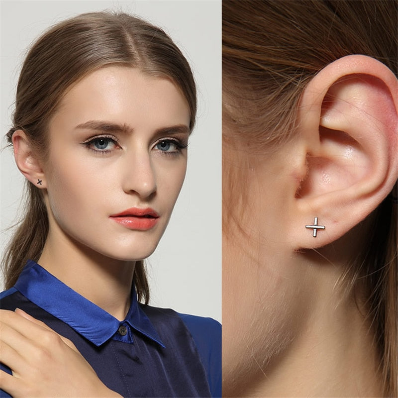 X Stud Earrings 925 Sterling Silver Cross