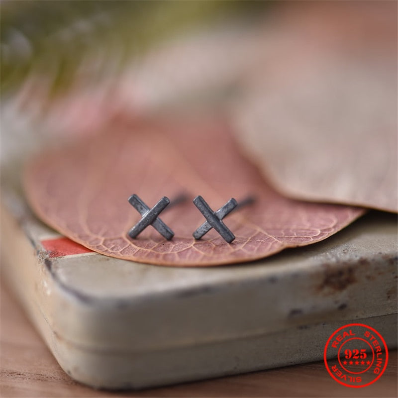 X Stud Earrings 925 Sterling Silver Cross
