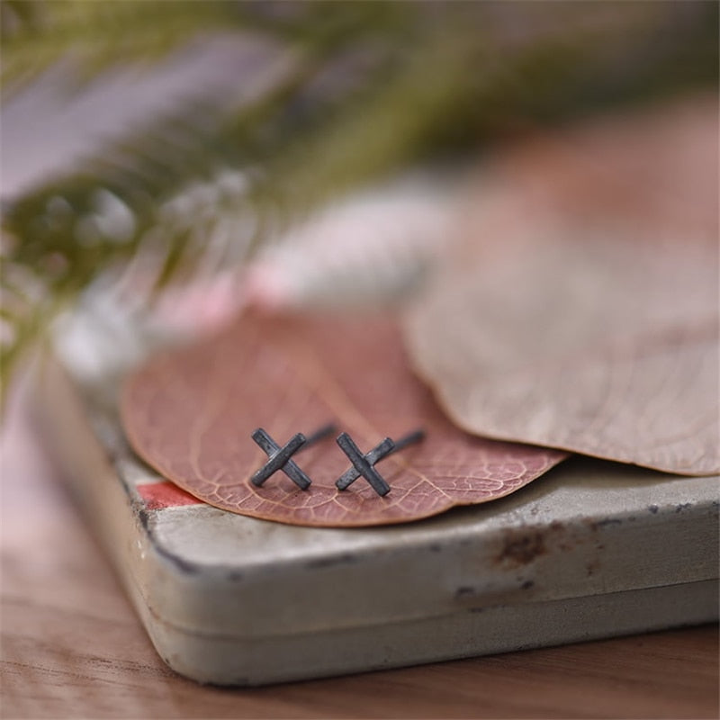 X Stud Earrings 925 Sterling Silver Cross