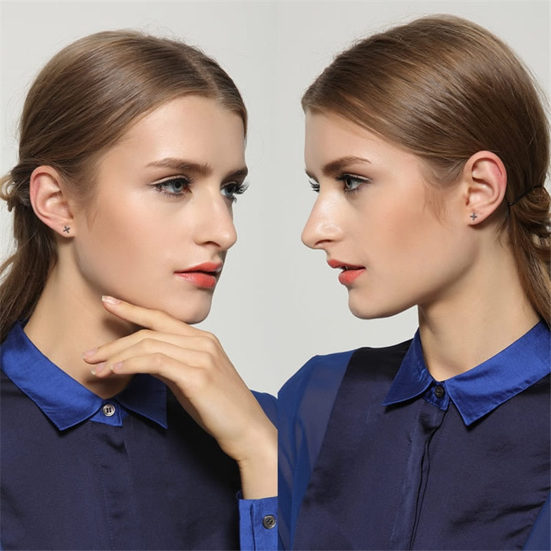 X Stud Earrings 925 Sterling Silver Cross