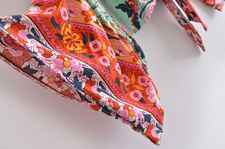 Boho Vintage  Floral Print Short Kimono Blouse