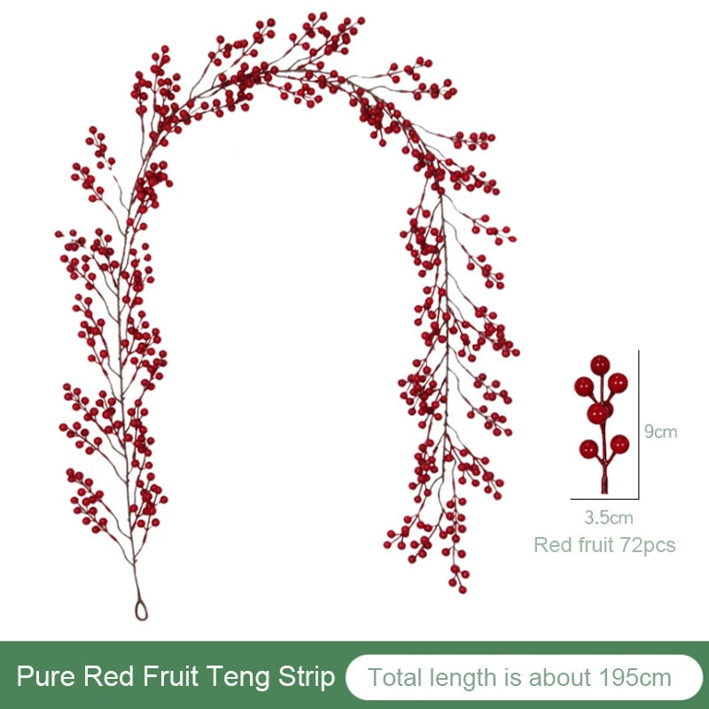 Christmas Wreath Berries Cones Artificial Vine Hanging Floral Foliage Garland Christmas Decorations