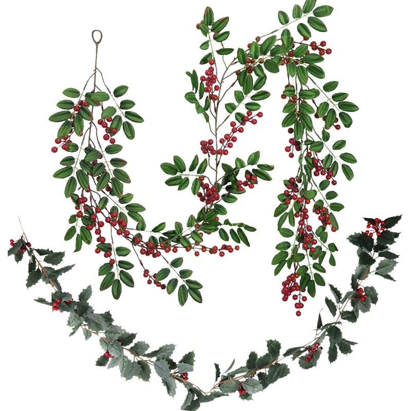 Christmas Wreath Berries Cones Artificial Vine Hanging Floral Foliage Garland Christmas Decorations