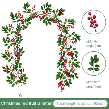 Christmas Wreath Berries Cones Artificial Vine Hanging Floral Foliage Garland Christmas Decorations