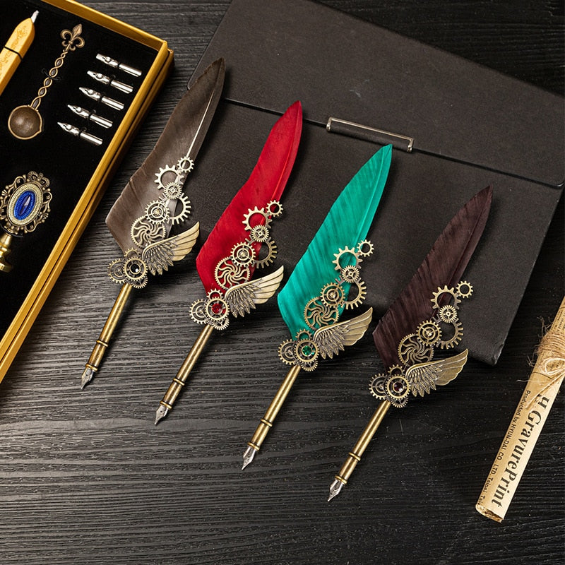 Steampunk Fountain Pen and Wax Seal Stamp Gift Set