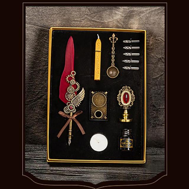 Steampunk Fountain Pen and Wax Seal Stamp Gift Set