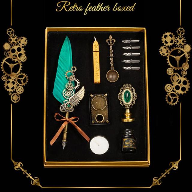 Steampunk Fountain Pen and Wax Seal Stamp Gift Set