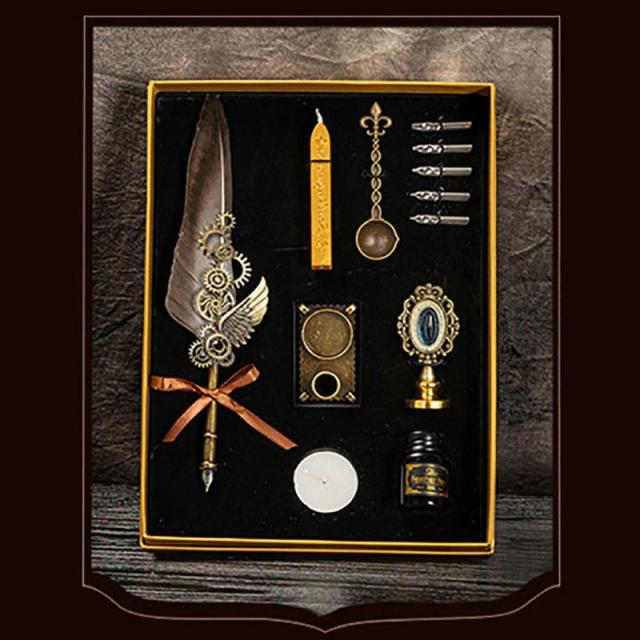 Steampunk Fountain Pen and Wax Seal Stamp Gift Set