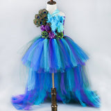 Girls Peacock Tutu Tulle Dress Long Train