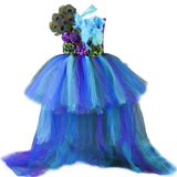 Girls Peacock Tutu Tulle Dress Long Train