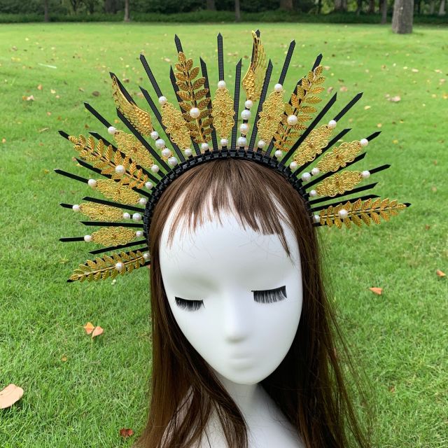 Rose Goddess Crown Spiked Halo Headband Met Gala Sunburst Headpiece