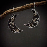 Boho Botanical Crescent Moon Earrings with Pressed Flowers