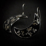 Boho Botanical Crescent Moon Earrings with Pressed Flowers