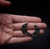 Boho Botanical Crescent Moon Earrings with Pressed Flowers