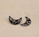Boho Botanical Crescent Moon Earrings with Pressed Flowers